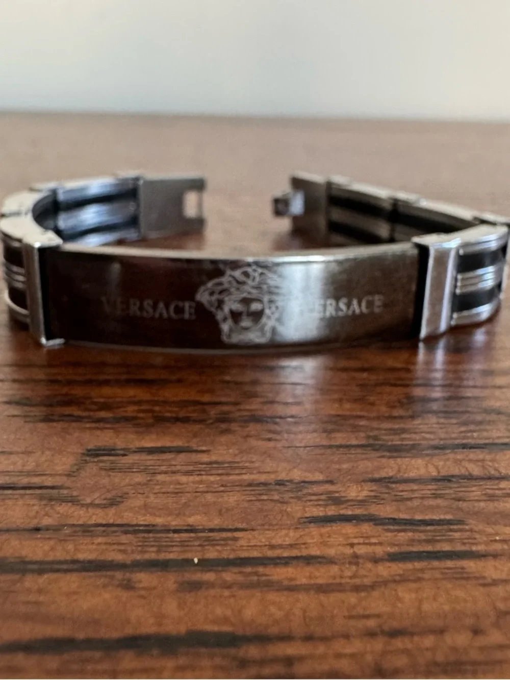 Versace Men’s Stainless Steel Medusa Plate Bracelet - Silver and Black